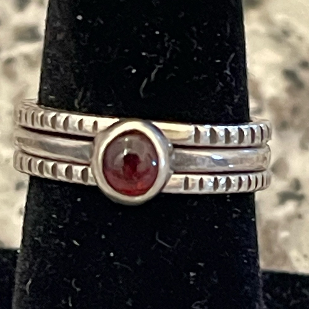 Garnet & Sterling Stack Rings (3) - Picture 2 of 14